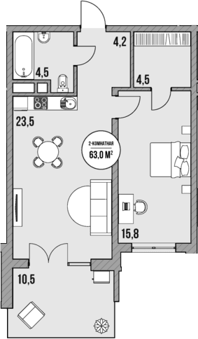 Продается 1-комн. квартира, 52.5 м²