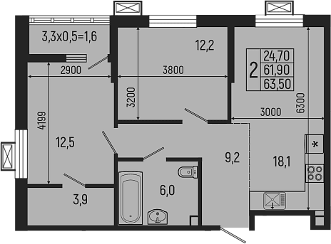 Продается 3-комн. квартира, 61.9 м²