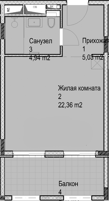Продается 1-комн. квартира, 32.3 м²