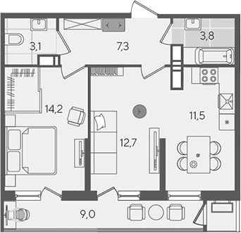 Продается 2-комн. квартира, 52.6 м²