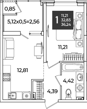 Продается 1-комн. квартира, 32.83 м²