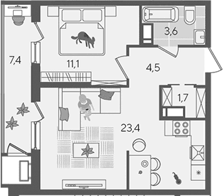 Продается 2-комн. квартира, 44.3 м²