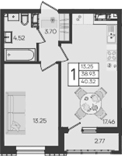 Продается 1-комн. квартира, 38.93 м²
