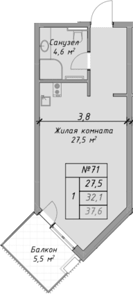 Продается 1-комн. квартира, 32.1 м²