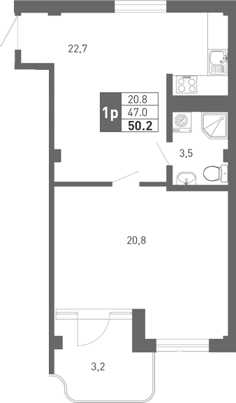 Продается 2-комн. квартира, 45.1 м²