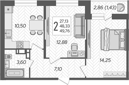Продается 2-комн. квартира, 48.33 м²
