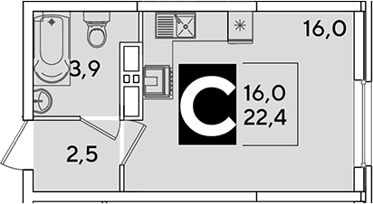 Продается 1-комн. квартира, 22.4 м²