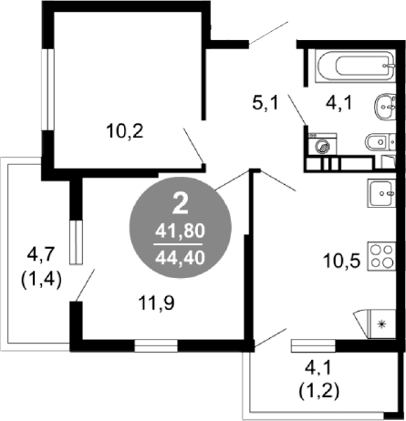 Продается 2-комн. квартира, 41.8 м²