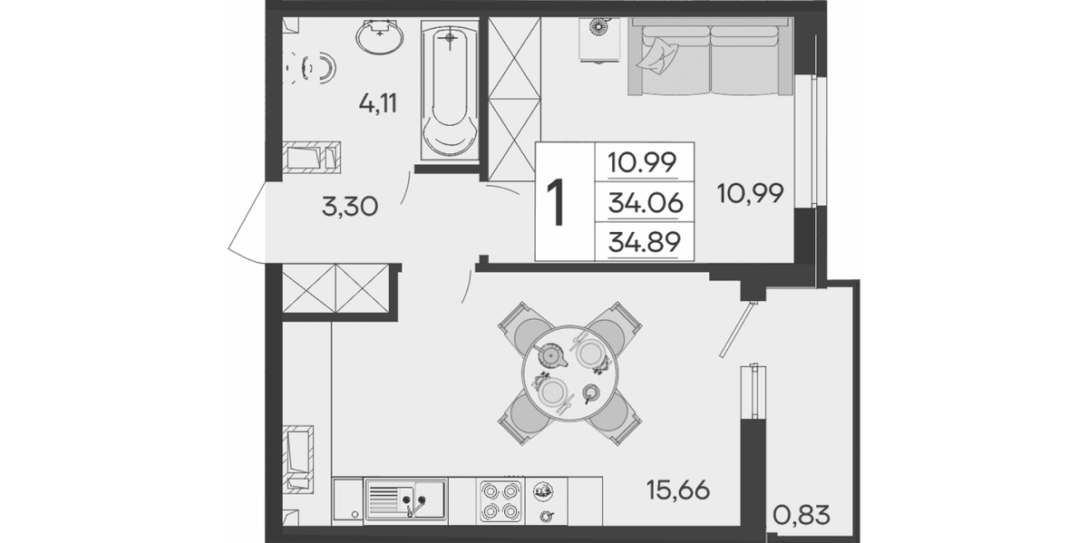 Продается 1-комн. квартира, 34.06 м²