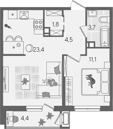 Продается 2-комн. квартира, 44.5 м²