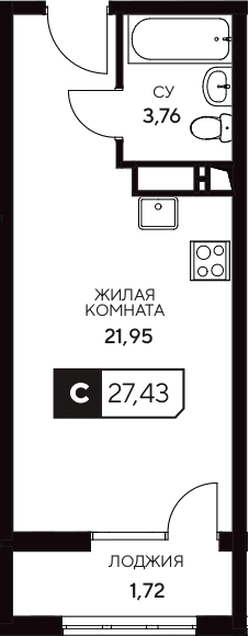 Продается 1-комн. квартира, 25.71 м²