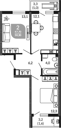 Продается 2-комн. квартира, 47.7 м²