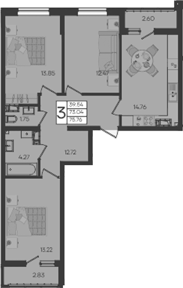Продается 3-комн. квартира, 73.04 м²