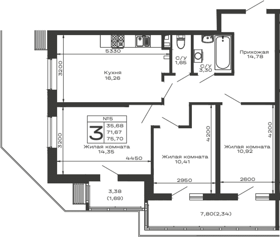 Продается 3-комн. квартира, 71.67 м²
