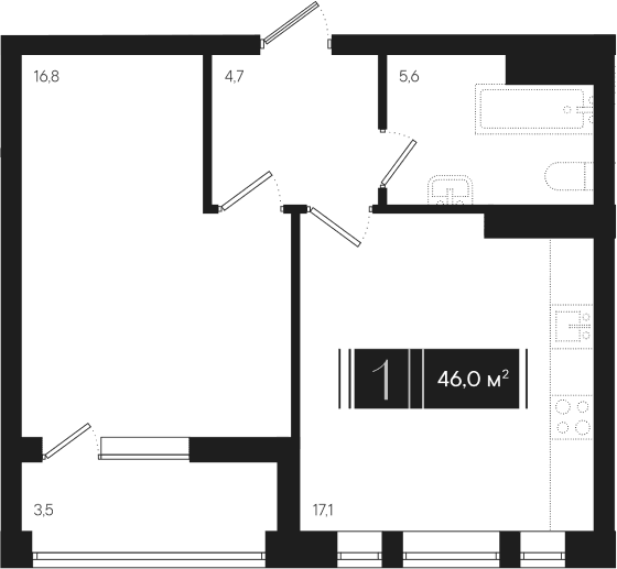 Продается 1-комн. квартира, 44.25 м²