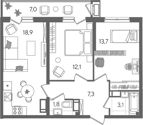 Продается 3-комн. квартира, 56.9 м²