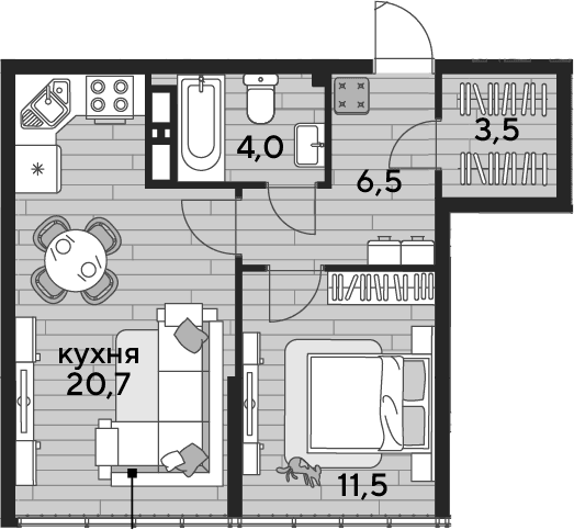 Продается 1-комн. квартира, 46.2 м²