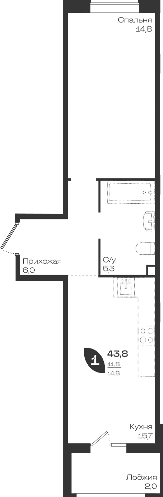 Продается 1-комн. квартира, 41.8 м²