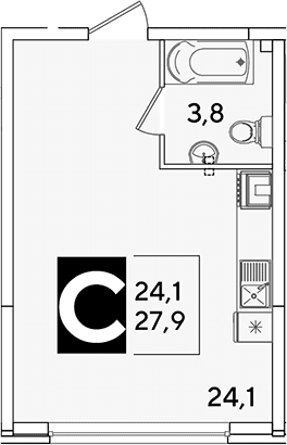 Продается 1-комн. квартира, 27.9 м²