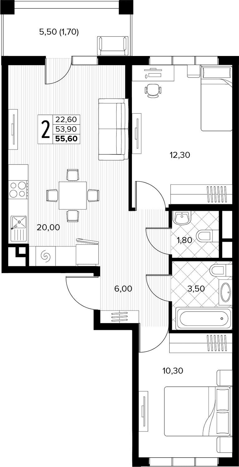 Продается 2-комн. квартира, 53.9 м²