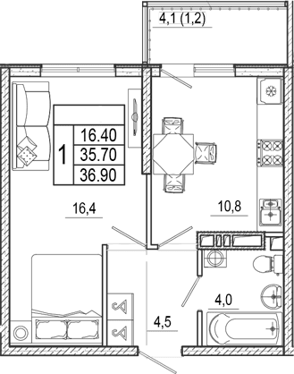 Продается 1-комн. квартира, 35.7 м²