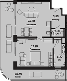 Продается 1-комн. квартира, 56.9 м²