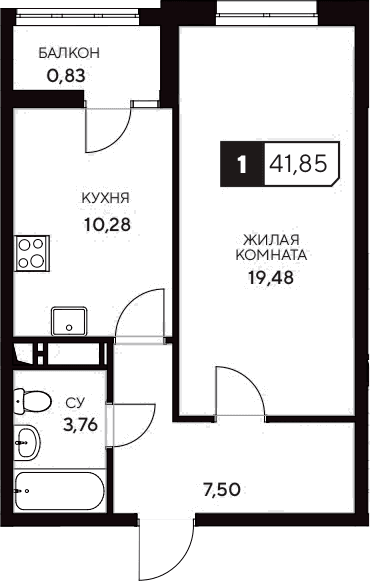 Продается 1-комн. квартира, 41.02 м²