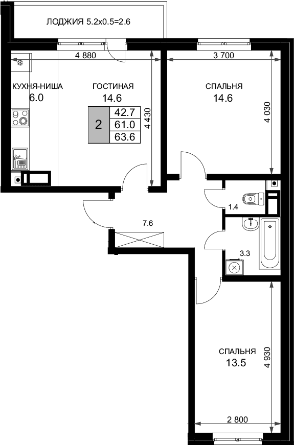 Продается 3-комн. квартира, 61 м²