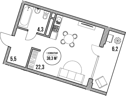 Продается 1-комн. квартира, 32.1 м²