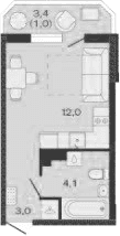 Продается 1-комн. квартира, 19.1 м²