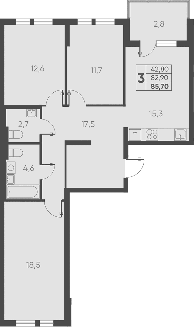 Продается 3-комн. квартира, 82.9 м²