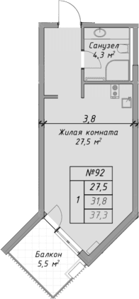 Продается 1-комн. квартира, 31.8 м²