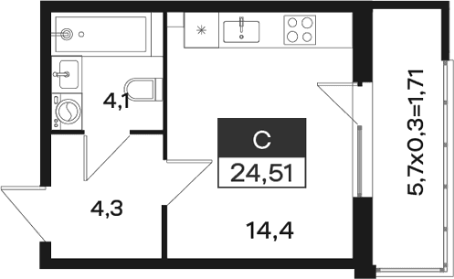 Продается 1-комн. квартира, 22.8 м²