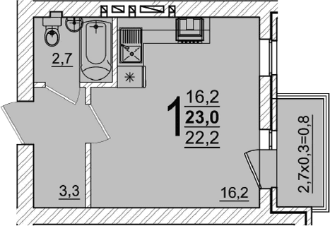 Продается 1-комн. квартира, 22.2 м²
