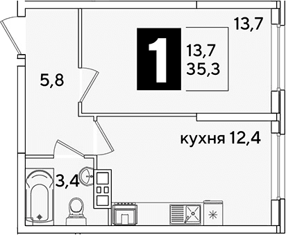 Продается 1-комн. квартира, 35.3 м²
