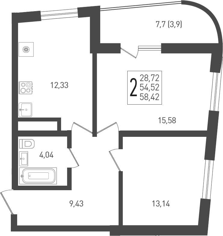 Продается 2-комн. квартира, 56.2 м²