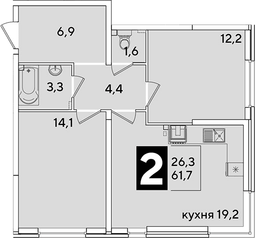 Продается 3-комн. квартира, 61.7 м²