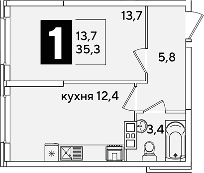 Продается 1-комн. квартира, 35.3 м²