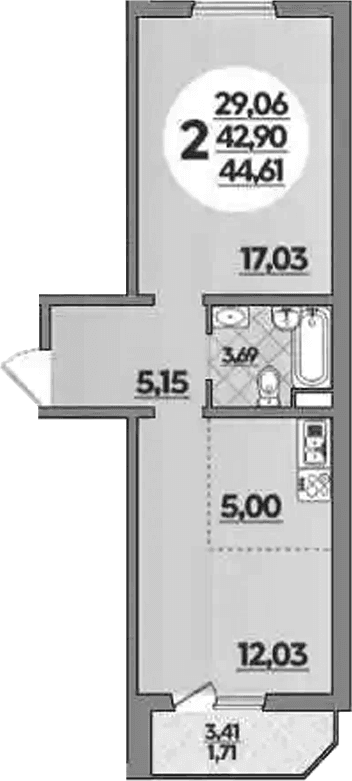 Продается 1-комн. квартира, 42.9 м²