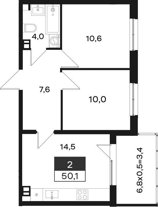 Продается 2-комн. квартира, 46.7 м²