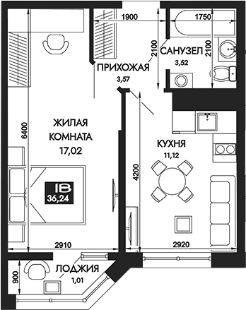 Продается 1-комн. квартира, 35.23 м²