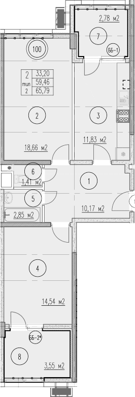 Продается 2-комн. квартира, 59.46 м²
