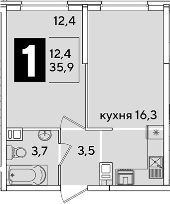 Продается 2-комн. квартира, 35.9 м²