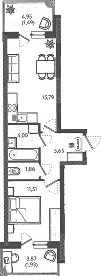 Продается 1-комн. квартира, 37.23 м²