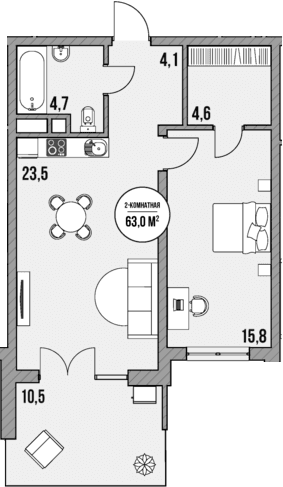 Продается 1-комн. квартира, 52.5 м²