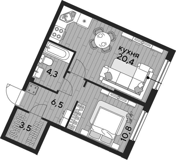 Продается 1-комн. квартира, 45.5 м²