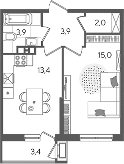 Продается 1-комн. квартира, 38.2 м²