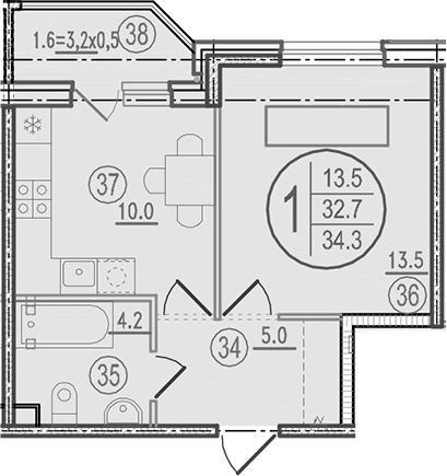 Продается 1-комн. квартира, 32.7 м²