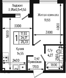 Продается 1-комн. квартира, 34.17 м²