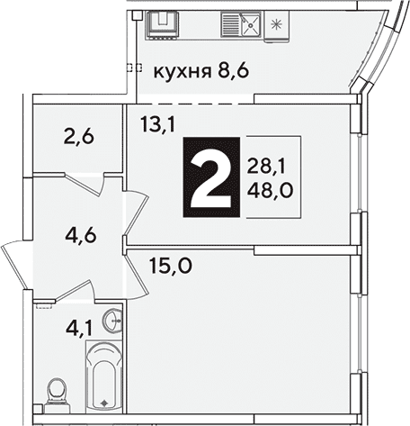Продается 2-комн. квартира, 48 м²